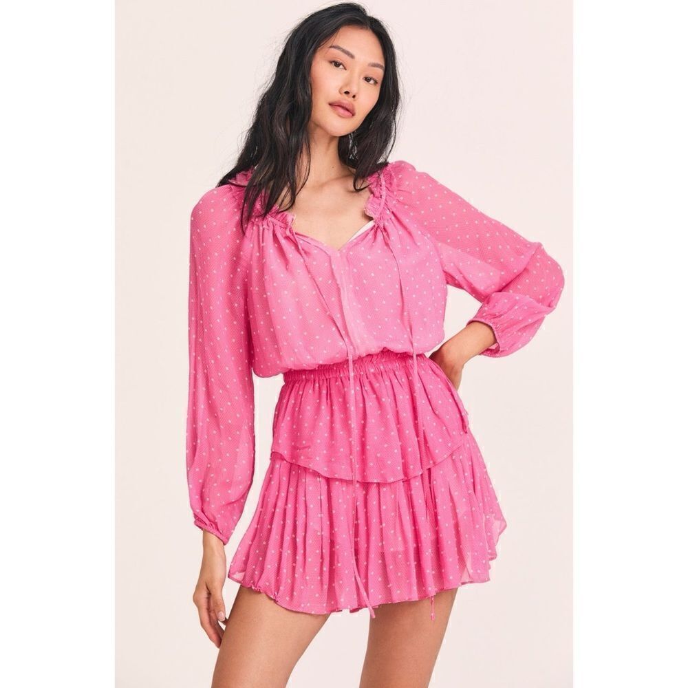 LoveShackFancy Popover Dress in Hot Pink Cherry
